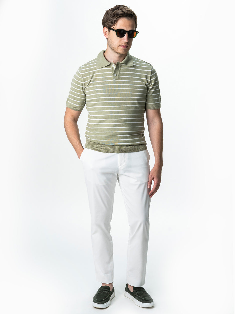Tricou Barbati Polo Olive In Dungi Bumbac Natural BMan0003 (2)