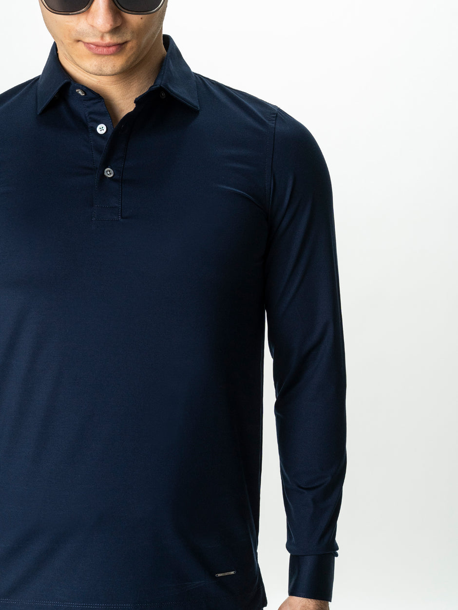 Camasa Bleumarin Din Bumbac Egiptean Barbati Cu Guler Polo BMan869 (5)