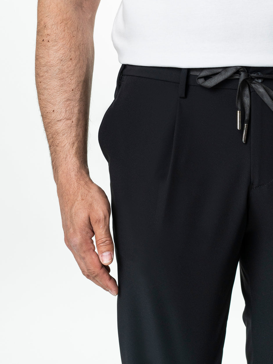 Pantaloni Casual Barbati Negri Din Spandex Cu Snur BMan0102 (9)