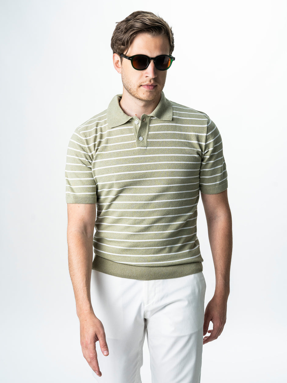 Tricou Barbati Polo Olive In Dungi Bumbac Natural BMan0003 (4)