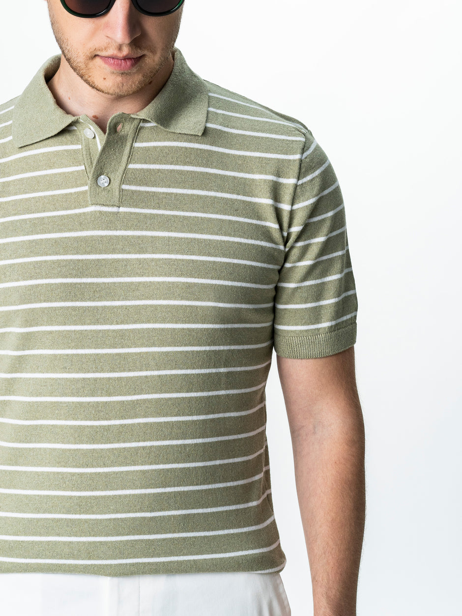 Tricou Barbati Polo Olive In Dungi Bumbac Natural BMan0003 (5)