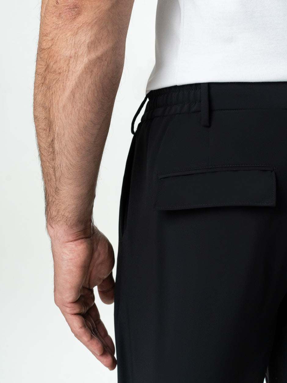 Pantaloni Casual Barbati Negri Din Spandex Cu Snur BMan0102 (6)