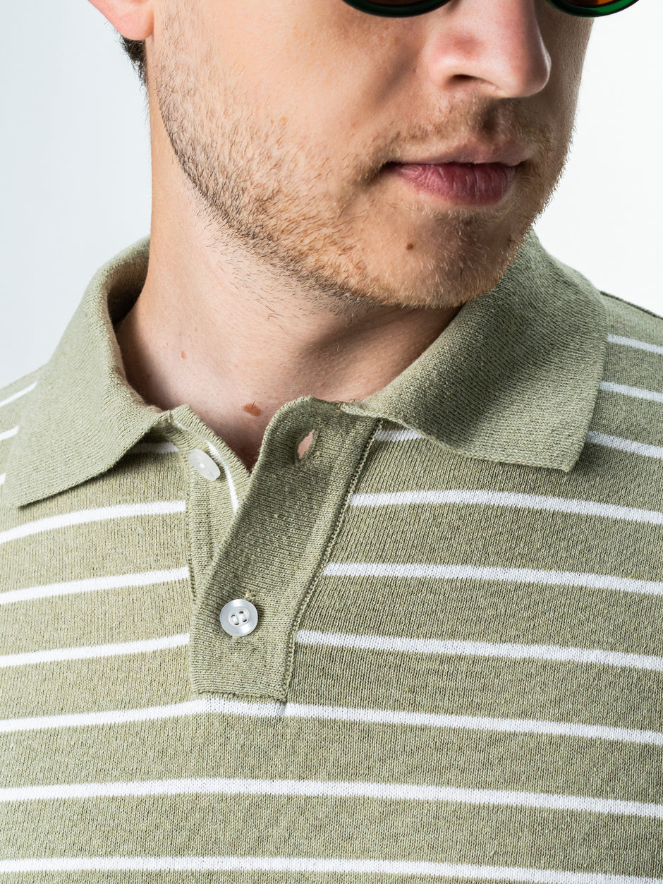 Tricou Barbati Polo Olive In Dungi Bumbac Natural BMan0003 (3)