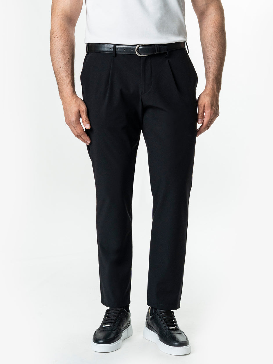 Pantaloni Casual Barbati Negri Din Spandex Cu Snur BMan0102 (5)