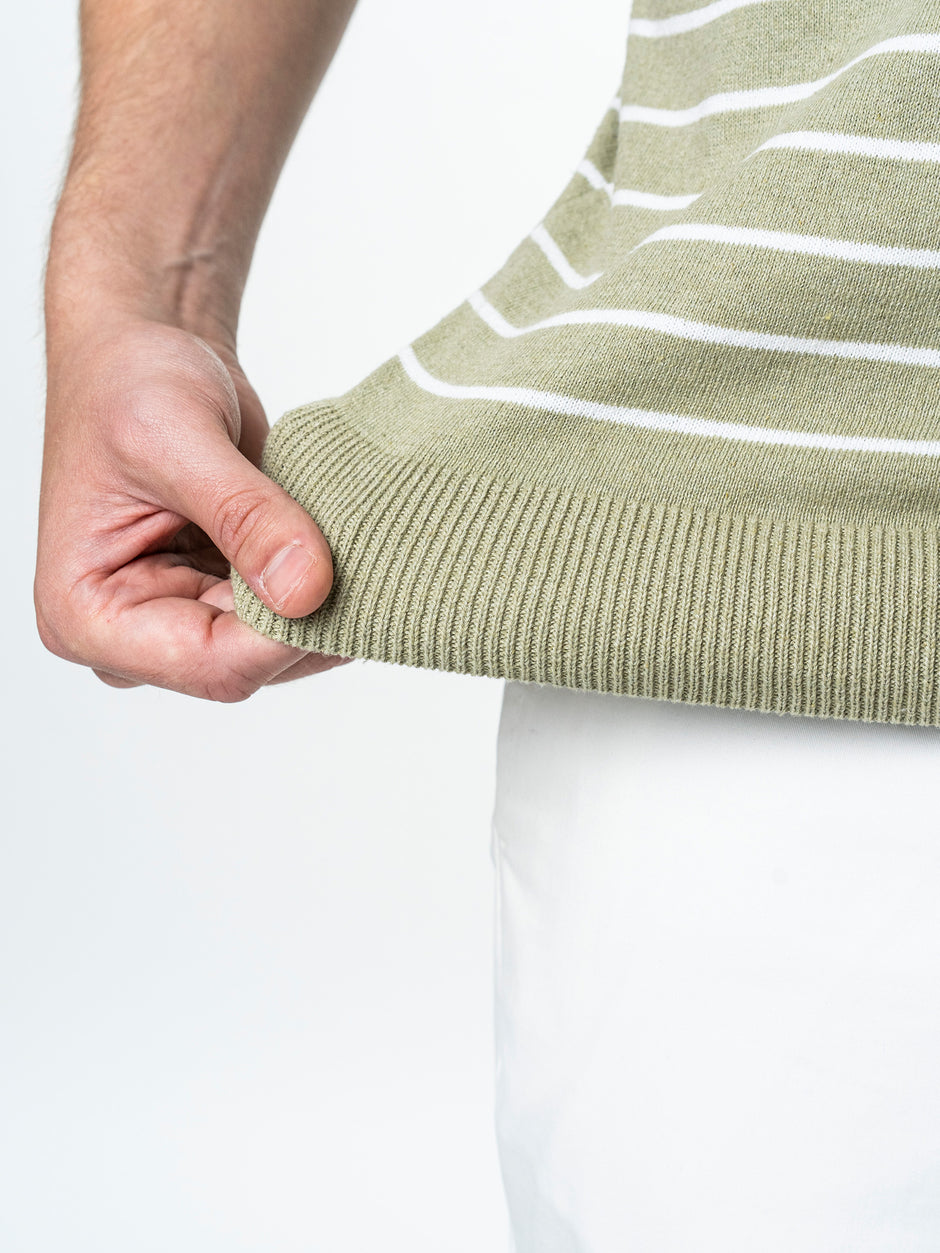 Tricou Barbati Polo Olive In Dungi Bumbac Natural BMan0003 (7)