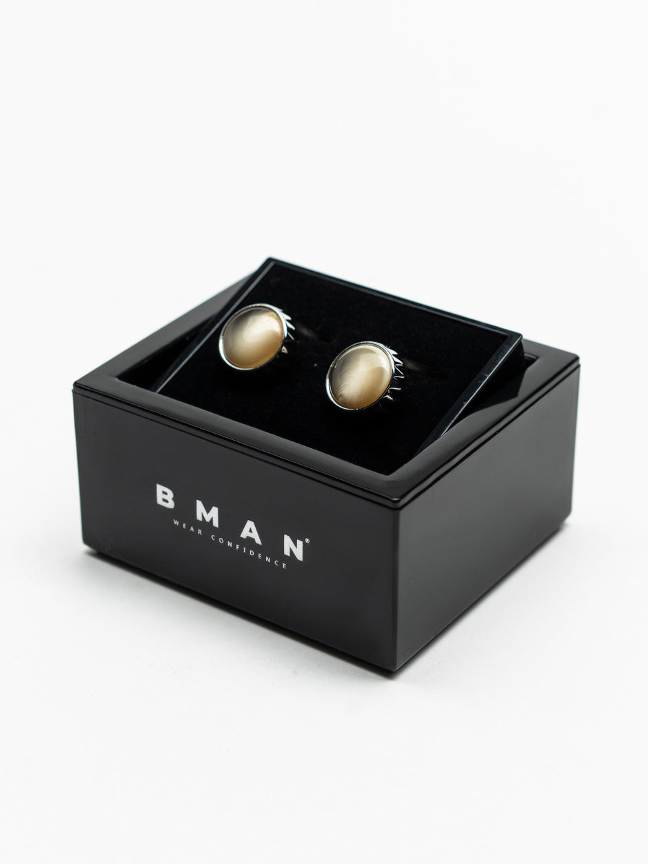 Butoni Eleganti Argintii cu Piatra Crem BMan158 (2)