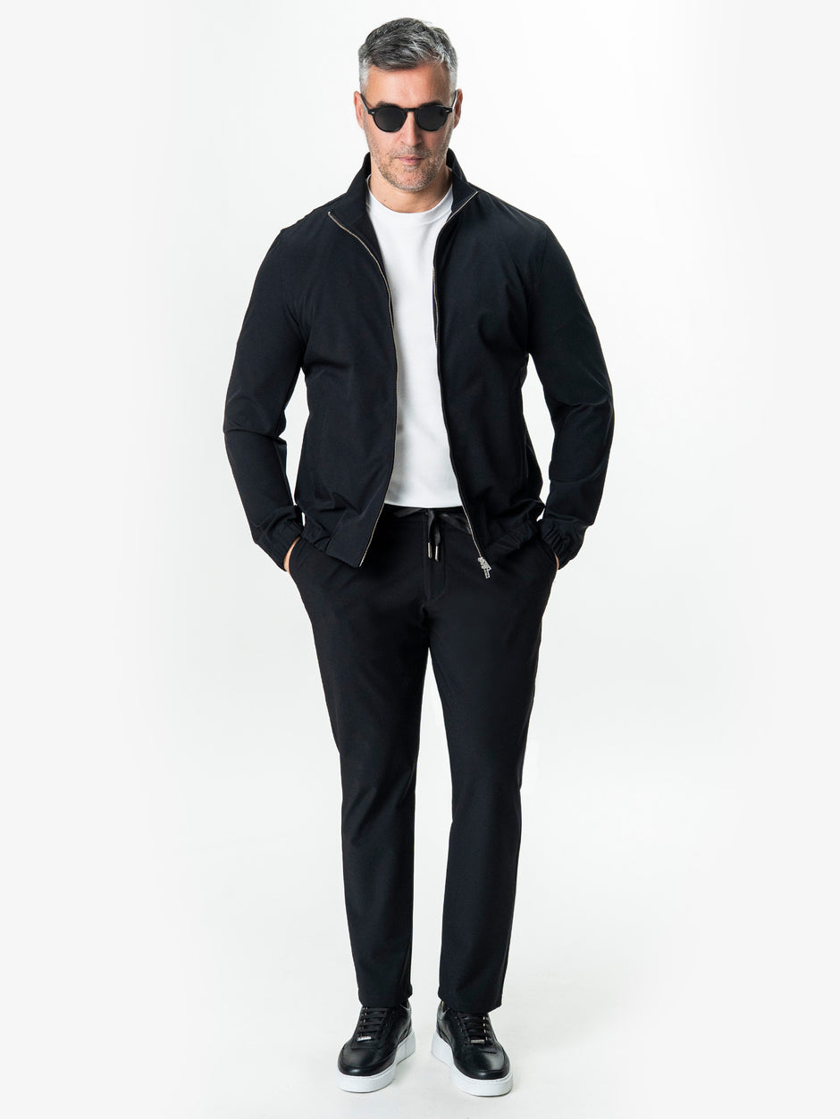 Pantaloni Casual Barbati Negri Din Spandex Cu Snur BMan0102 (4)