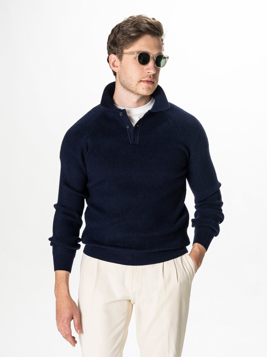 Pulover Polo Bleumarin Barbati Relaxed Fit BMan0118 (1)