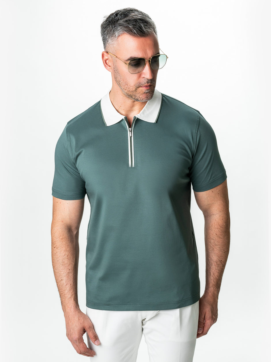Tricou Barbati Polo Kaki Cu Fermoar Bumbac Natural BMan293 (5)
