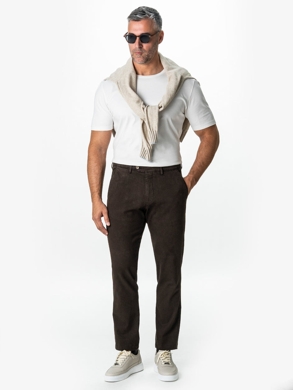 Pantaloni Casual Barbati Chinos Cafenii Bumbac Office Relax Fit BMan0020 (4)