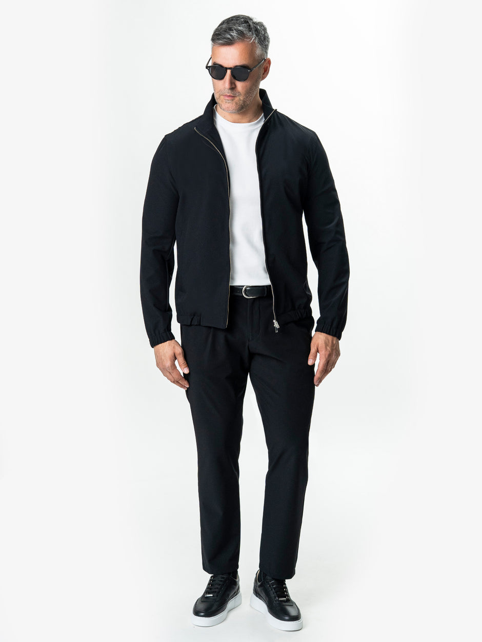 Pantaloni Casual Barbati Negri Din Spandex Cu Snur BMan0102 (2)