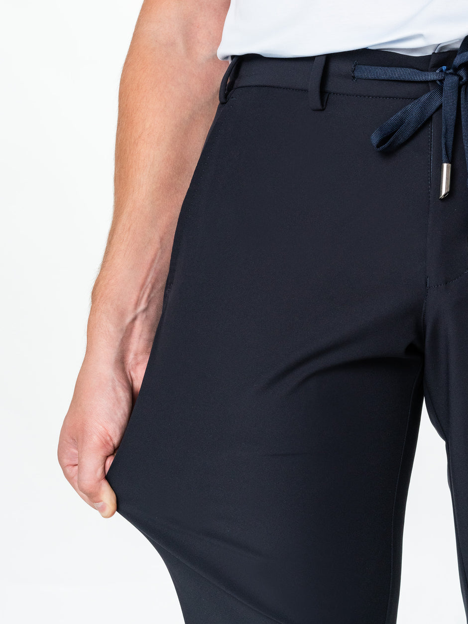 Pantaloni Casual Bleumarin Flexo Cu Snur Barbati Spandex All Season BMan708 (3)