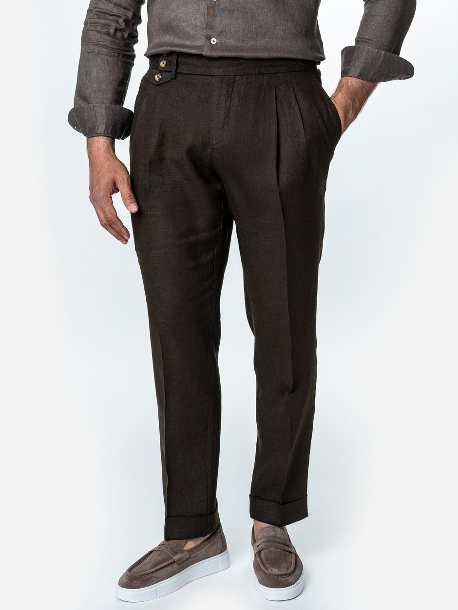 Pantaloni Maro Cafeniu Cu Pense Barbati Gurkha In Natural Vitale Barberis BMan0013 (1)