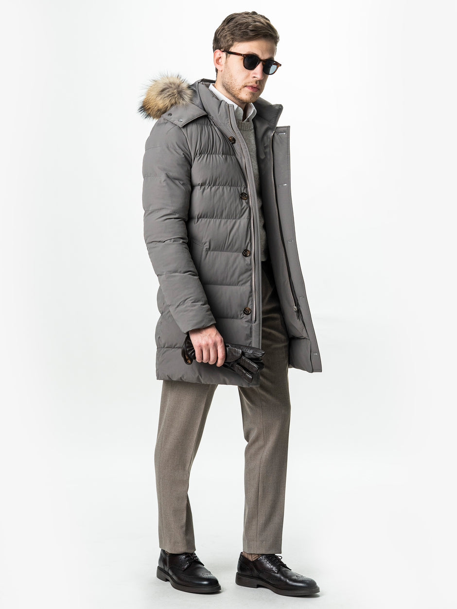 Geaca Barbati Crem Taupe de Iarna cu Blana Naturala si Softshell BMan0199 (4)