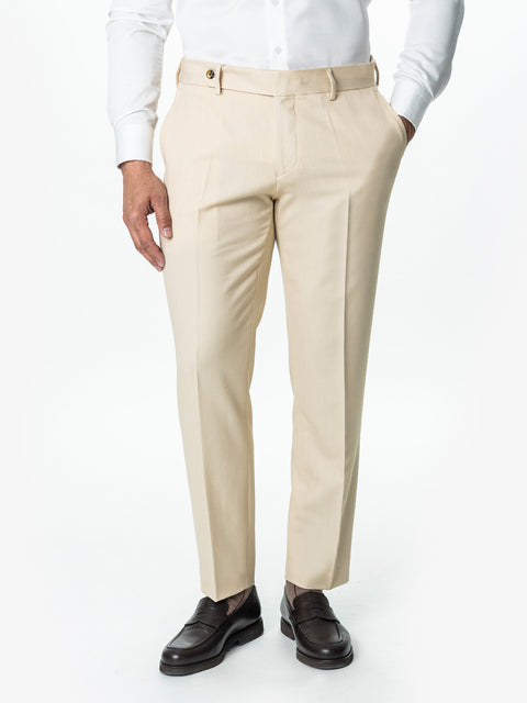 Pantaloni Barbati Crem Deschis Smart Casual Din Stofa Lana Sarto BMan700