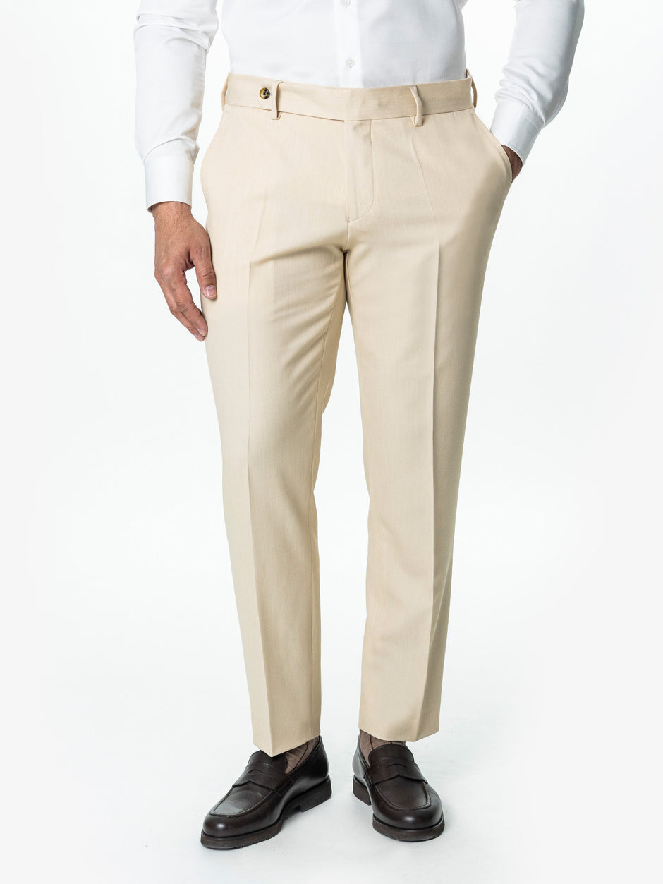 Pantaloni Barbati Crem Deschis Smart Casual Din Stofa Lana Sarto BMan700 (1)