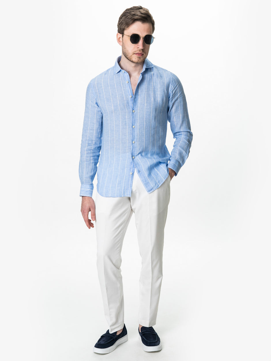 Camasa Barbati In Natural Albastru Bleu Dungi BMan0077 (1)