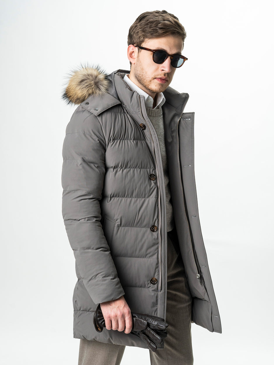 Geaca Barbati Crem Taupe de Iarna cu Blana Naturala si Softshell BMan0199 (2)