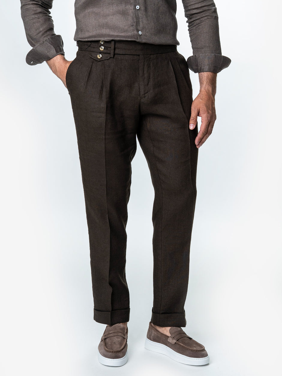 Pantaloni Maro Cafeniu Cu Pense Barbati Gurkha In Natural Vitale Barberis BMan0013 (4)