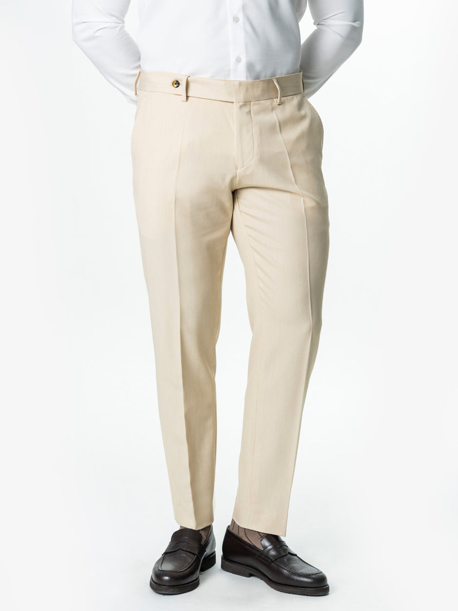 Pantaloni Barbati Crem Deschis Smart Casual Din Stofa Lana Sarto BMan700 (4)
