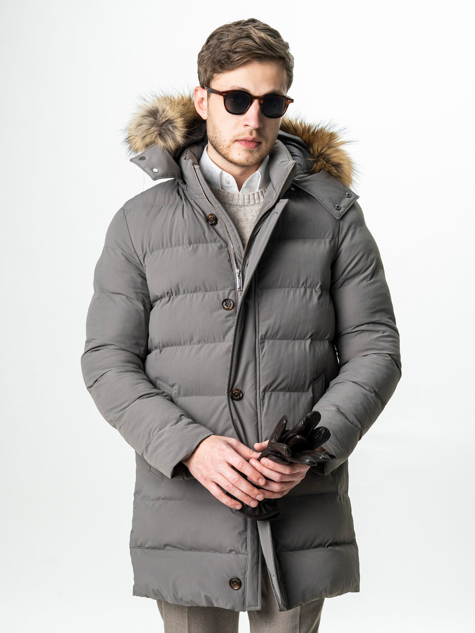 Geaca Barbati Crem Taupe de Iarna cu Blana Naturala si Softshell BMan0199 (5)