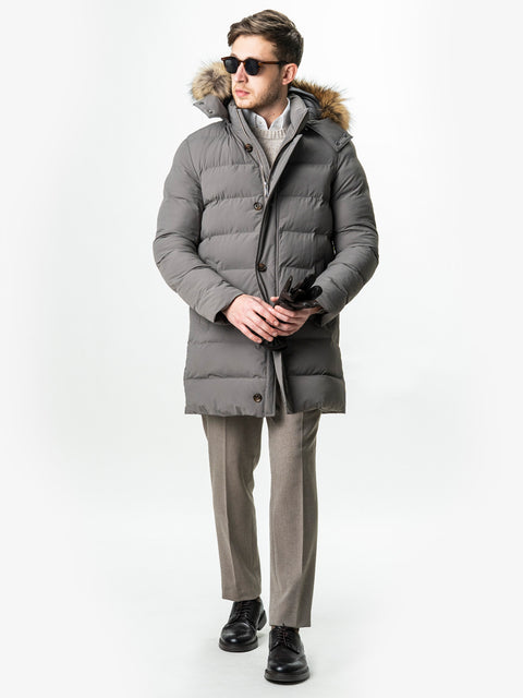 Geaca Barbati Crem Taupe de Iarna cu Blana Naturala si Softshell BMan0199