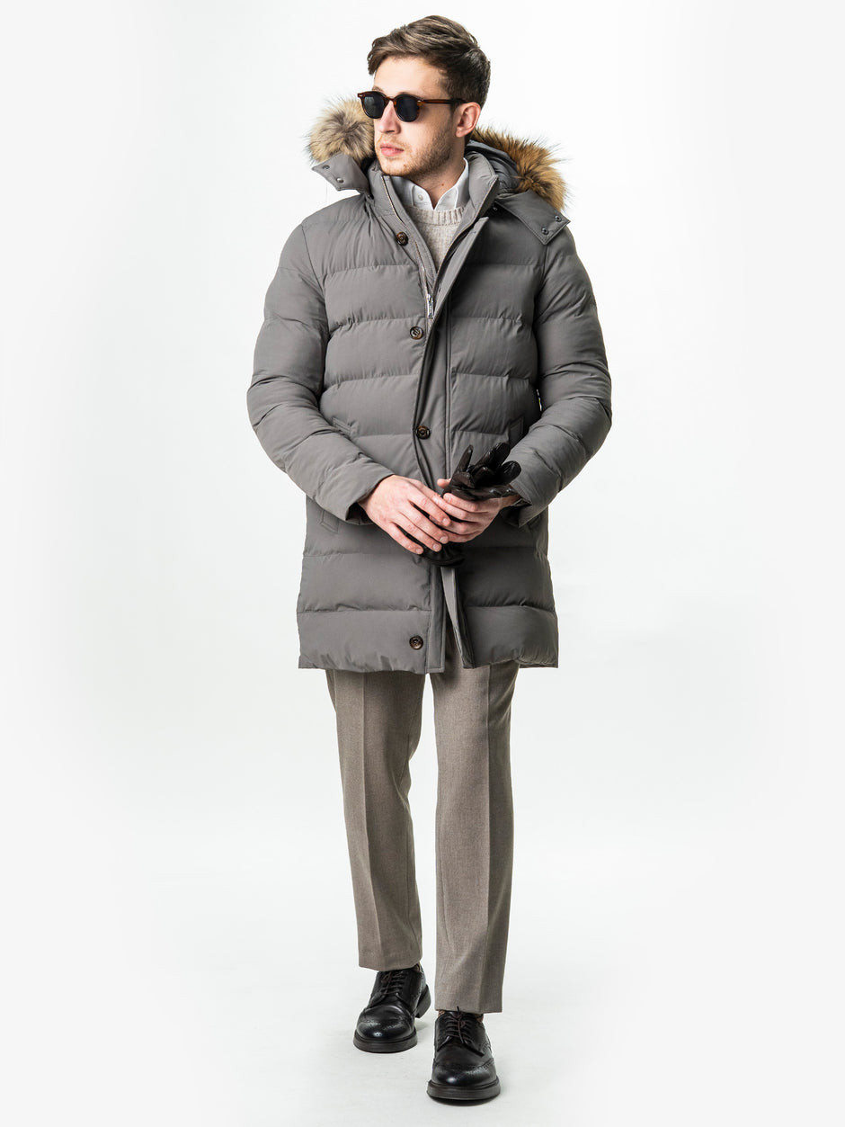 Geaca Barbati Crem Taupe de Iarna cu Blana Naturala si Softshell BMan0199 (1)