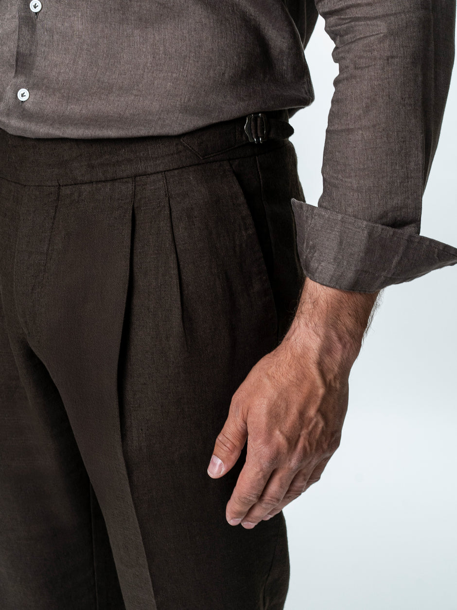 Pantaloni Maro Cafeniu Cu Pense Barbati Gurkha In Natural Vitale Barberis BMan0013 (5)
