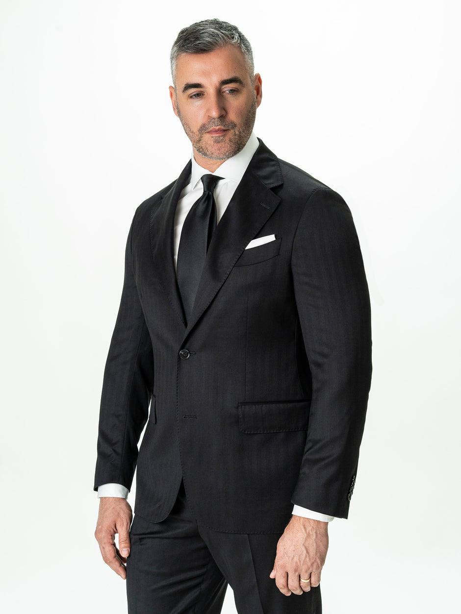 Costum Barbati Negru din 100% lana Italiana 130'S BMan0004 (6)