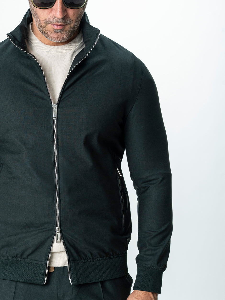 Tracksuit Premium Barbati Verde Inchis din Lana cu Gluga Ascunsa BMan0004 (7)