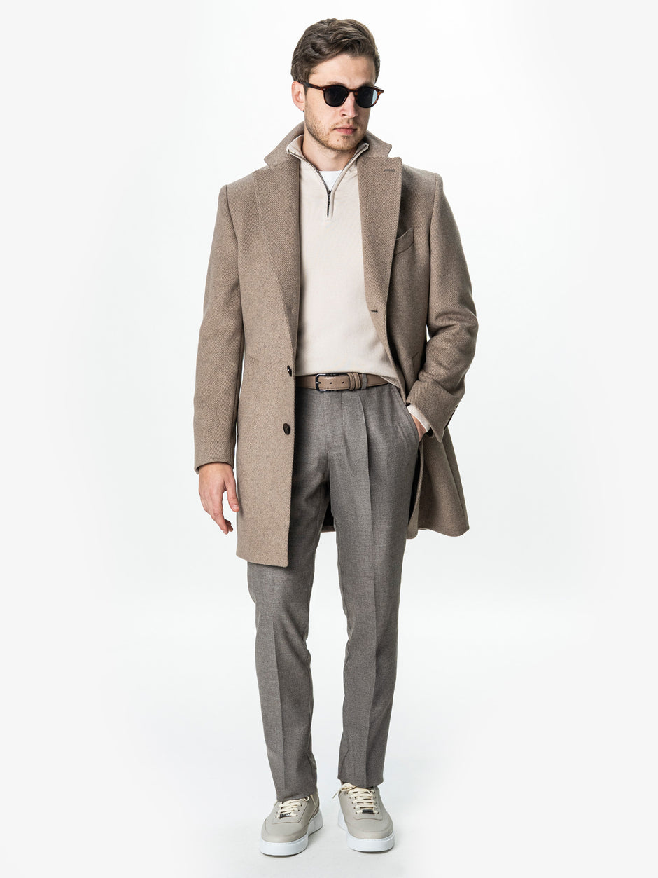 Pulover Barbati Crem Cu Fermoar Office Din Bumbac Levent BMan0001 (2)