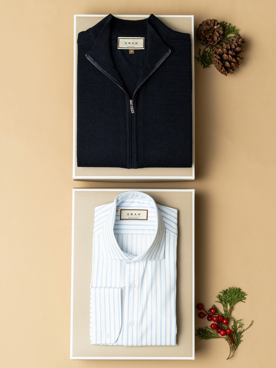Pachet Cadou Barbati Camasa Bumbac Si Pulover Cu Fermoar Bman0070 (2)