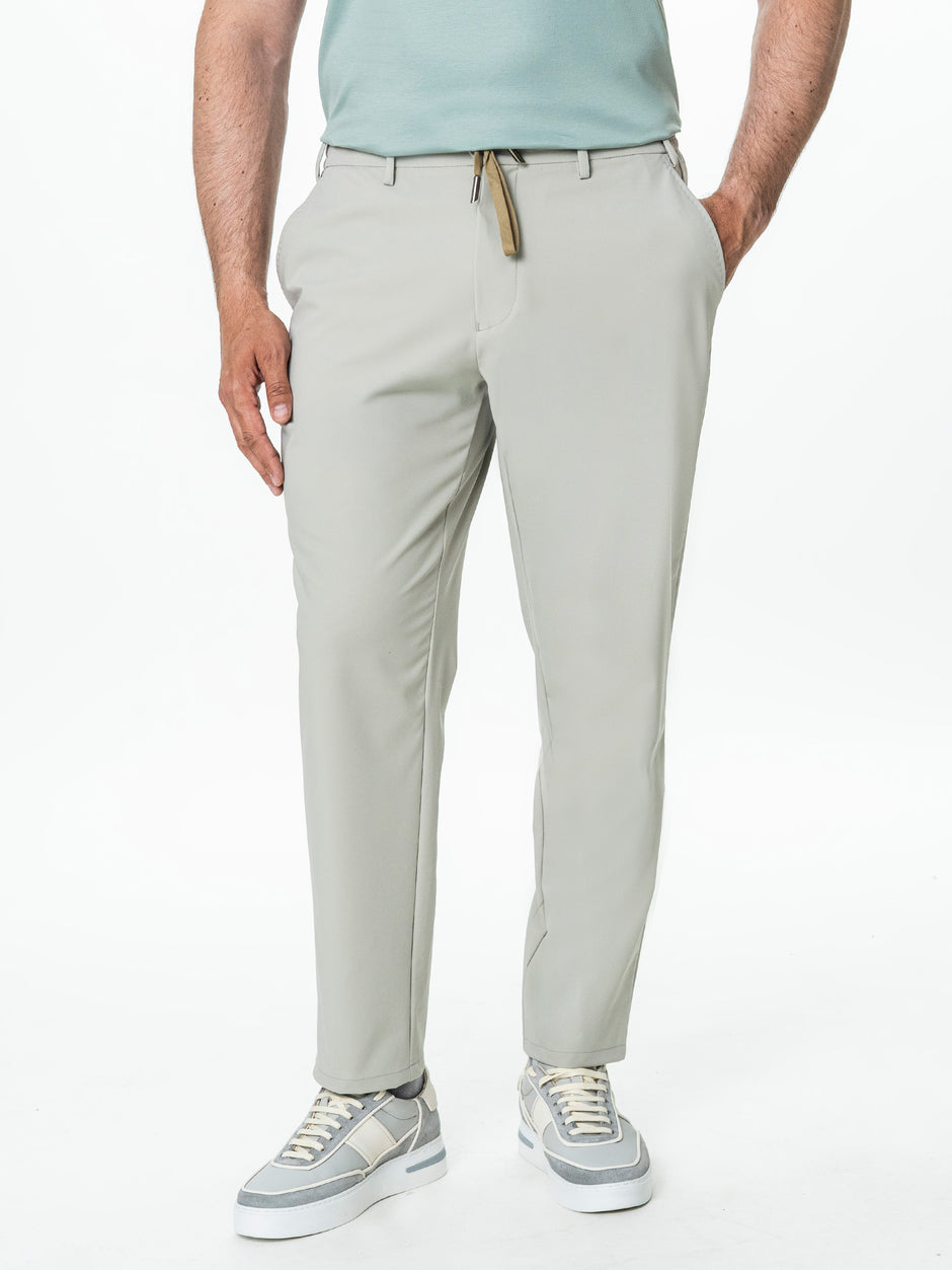Pantaloni Casual Barbati Gri Deschis Din Spandex Cu Snur BMan0102 (1)