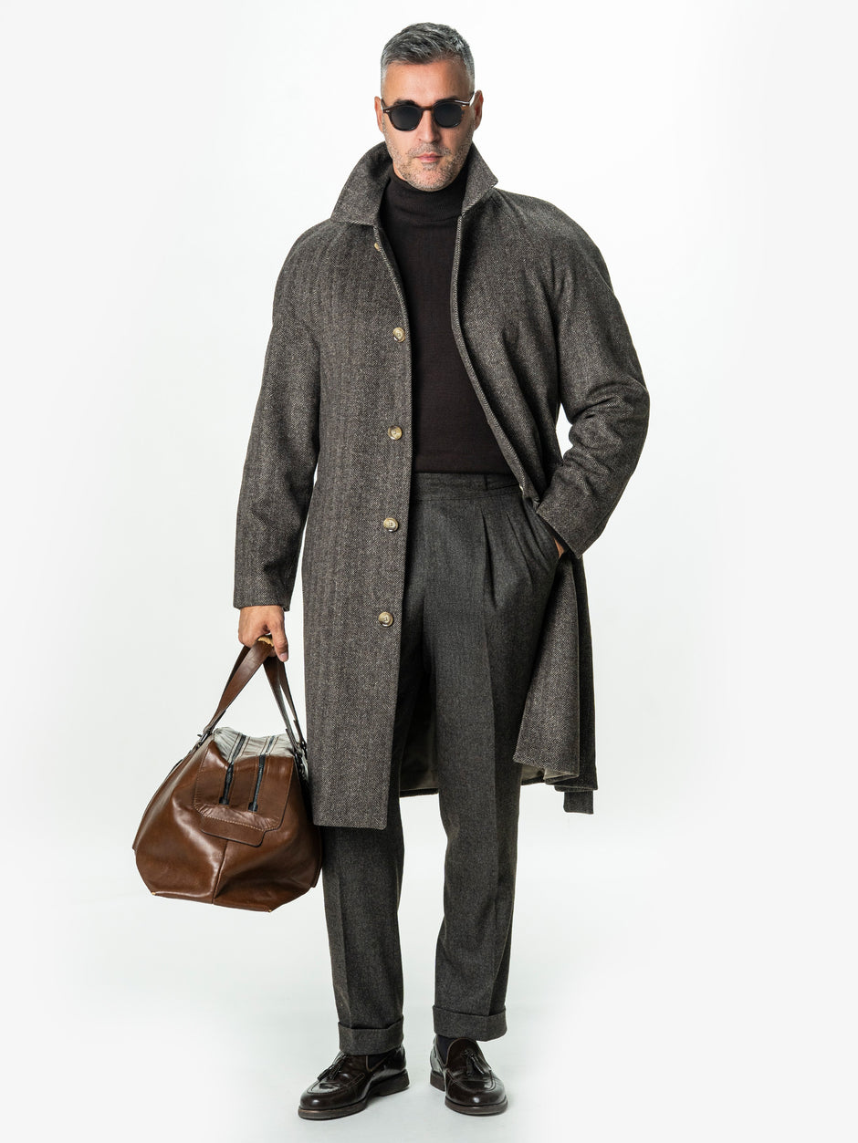 Palton Barbati Iarna Cafeniu 100% Lana Herringbone BMan0005 (2)