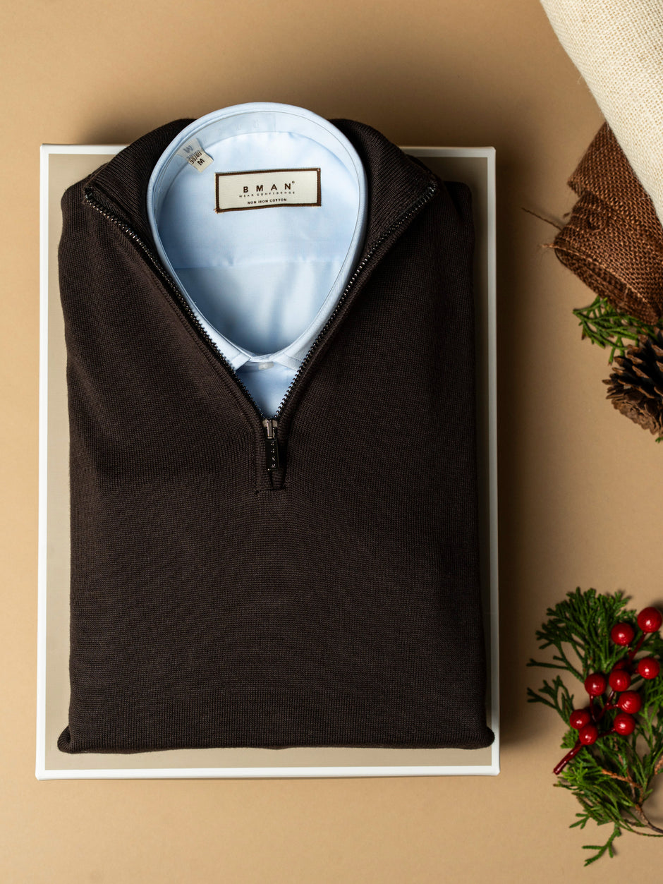 Pachet Cadou Barbati Pulover Cu Fermoar Si Camasa Bumbac Bman0002 (1)