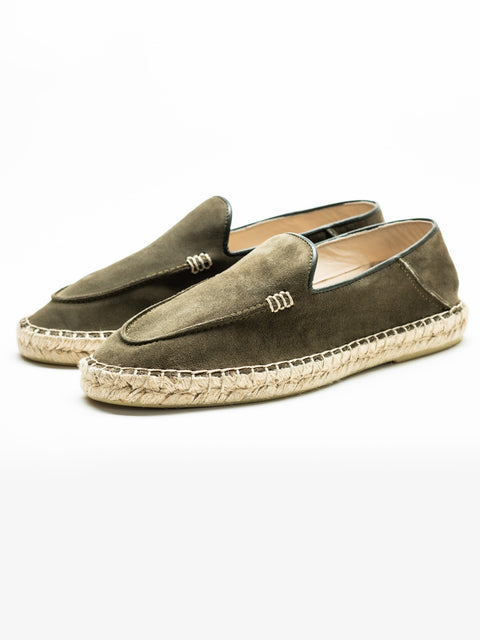 Espadrile De Vara Barbati Verde Maslin Piele Intoarsa Cusute Manual BMan219