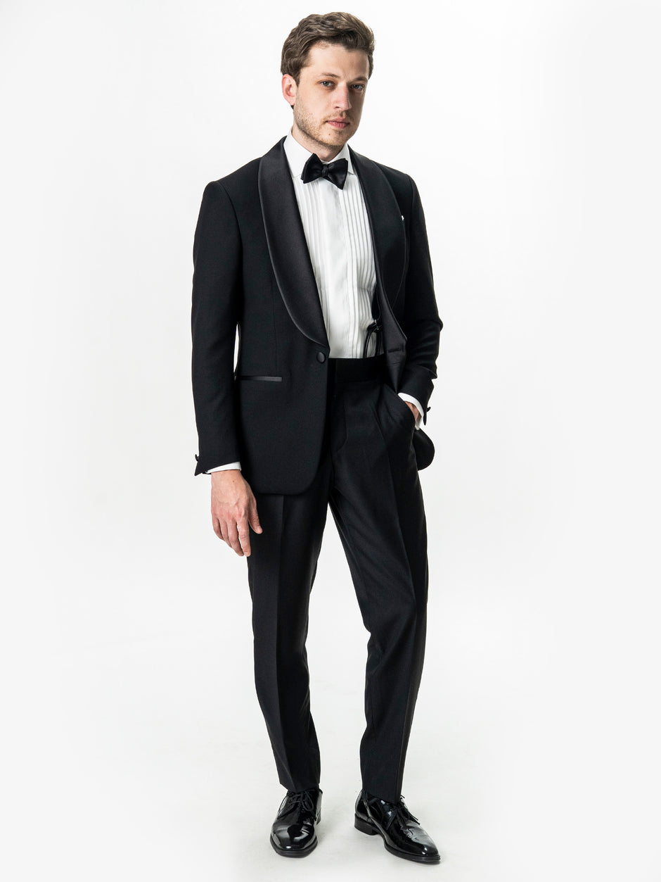 Costum Barbati Negru de Ceremonie 100% Lana Cerruti Super 130's BMan381 (5)