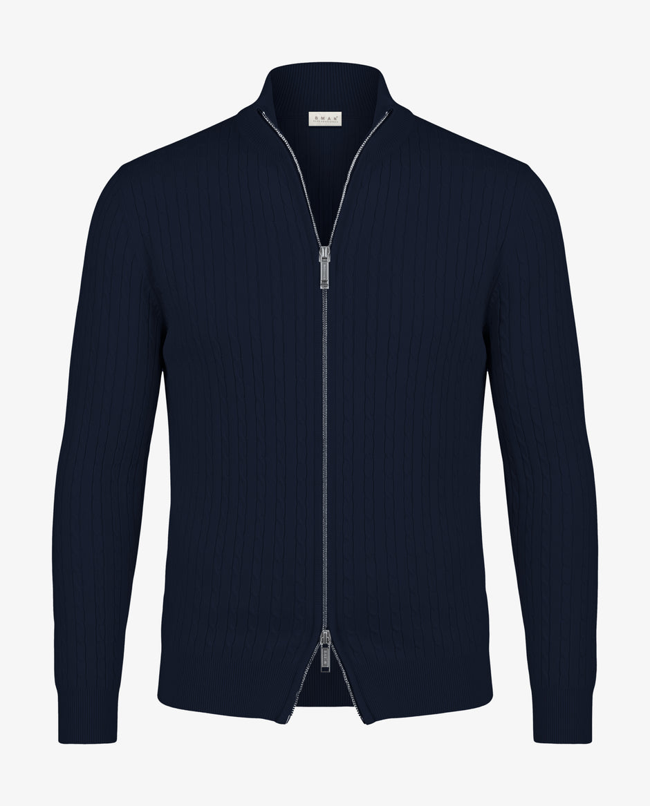 Pulover Barbati Bleumarin cu Fermoar si Model Torsade BMan0109 (6)