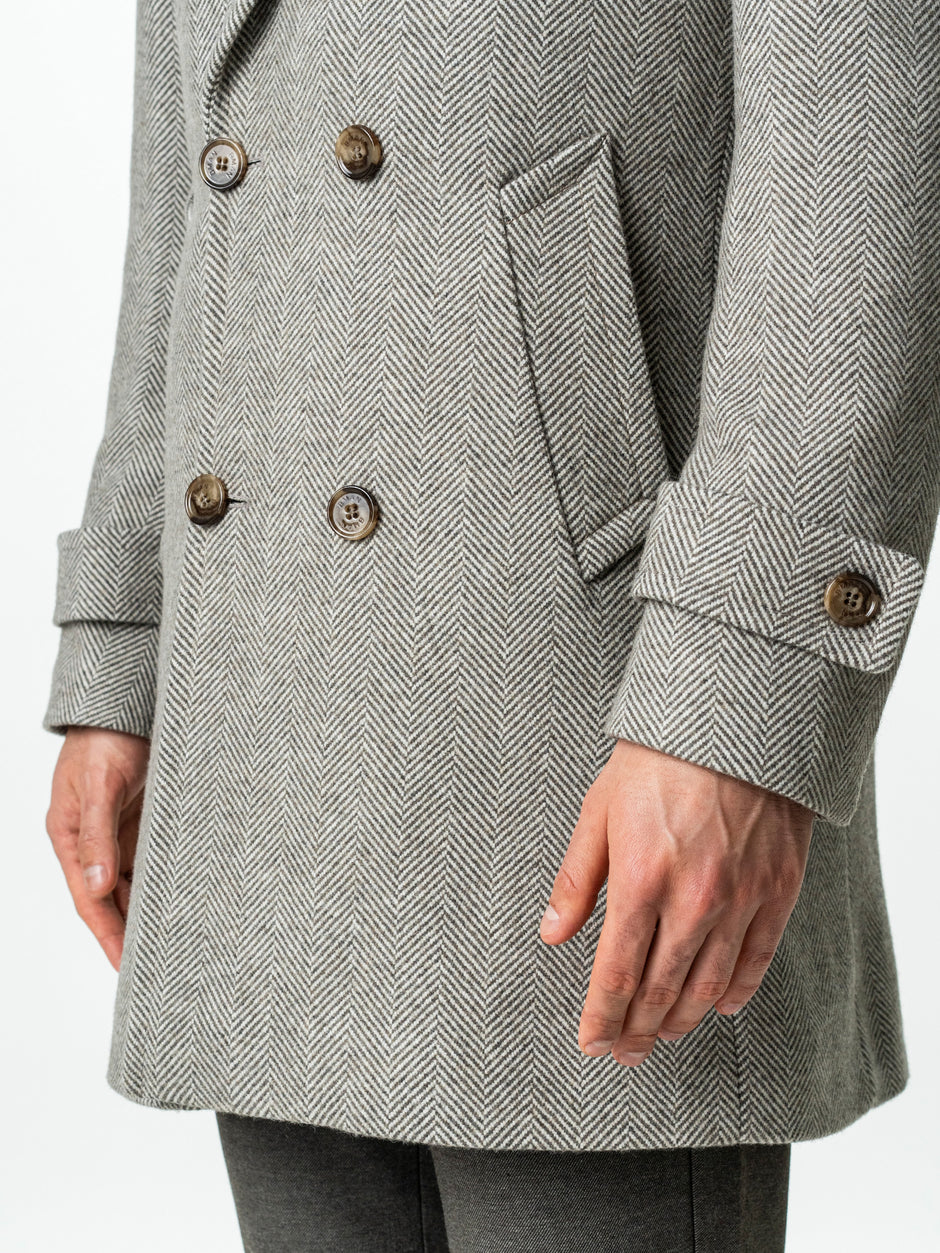 Palton Barbati La Doua Randuri Herringbone Din Lana Verde Olive BMan0007 (9)