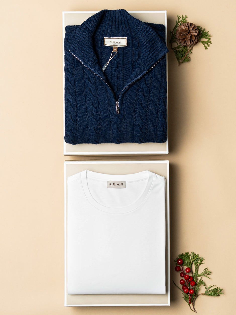 Pachet Cadou Barbati Pulover Cu Fermoar Cu Tricou Bman0097 (1)