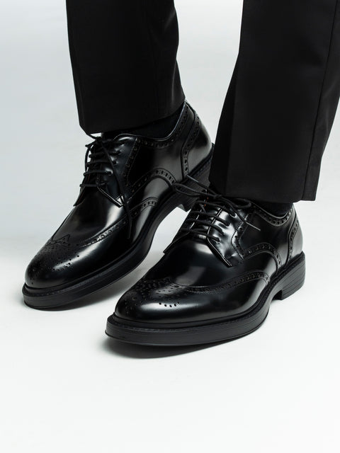 Pantofi Piele Barbati Derby Brogue Eleganti Negri BMan0421