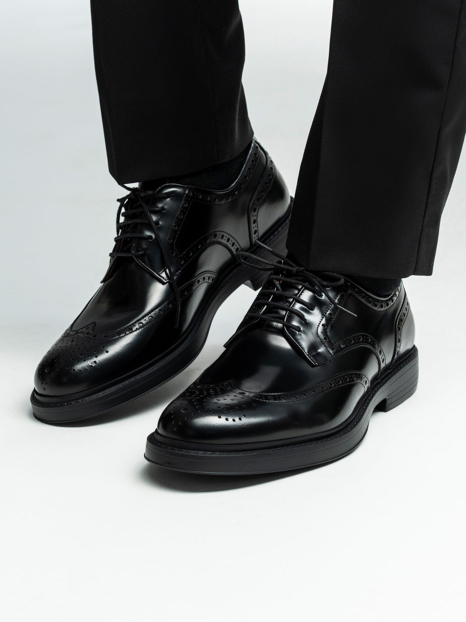 Pantofi Piele Barbati Derby Brogue Eleganti Negri BMan0421 (1)