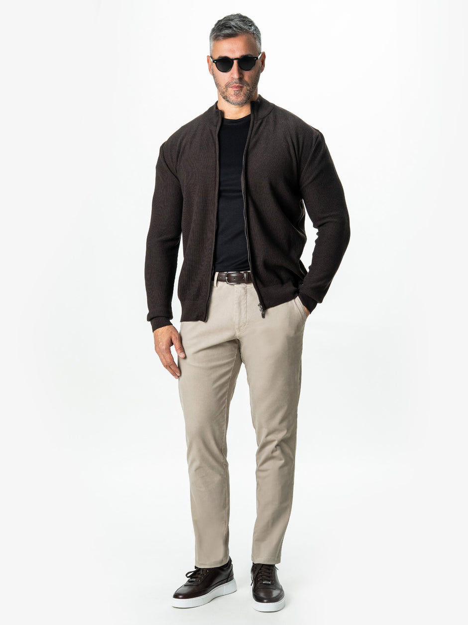 Pulover Barbati Cafeniu Cu Fermoar 100% Bumbac BMan0029 (6)