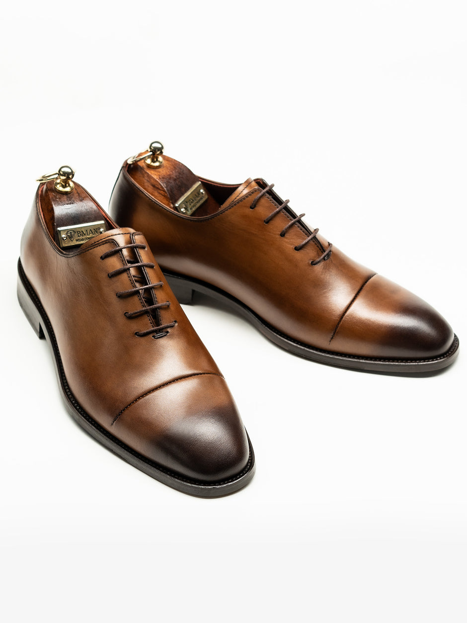 Pantofi Oxford Barbati Maro Coniac Design Cap Toe Bman0414 (2)