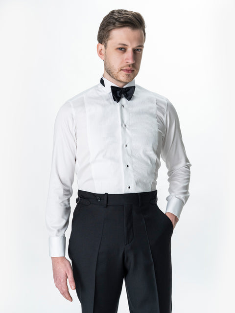 Camasa Alba Mire Barbati Cu Plastron Guler Randunica BMan0046