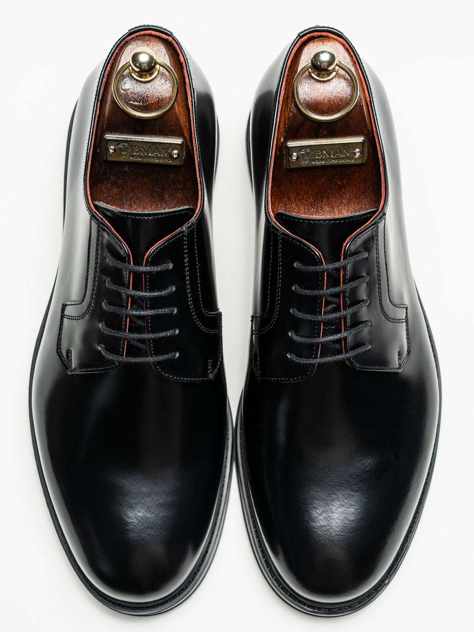 Pantofi Eleganti Barbati Din Piele Derby Negru Semi Lucios BMan0419 (5)