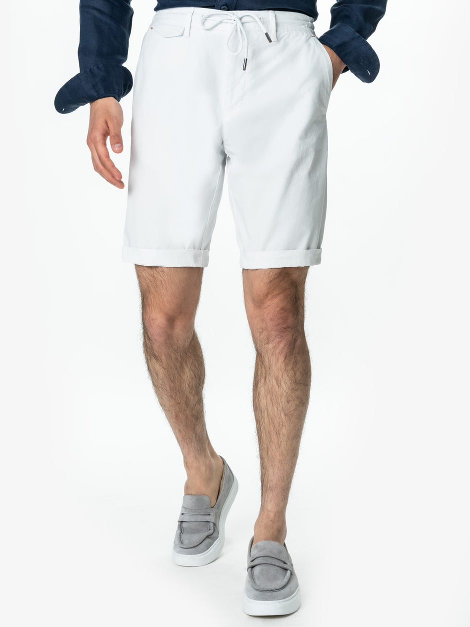 Pantaloni Barbati Scurti Cu Siret De Vara Albi Din 100% Bumbac BMan175 (8)