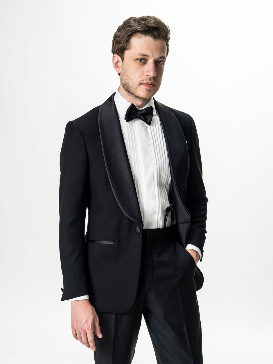 Costum Barbati Negru de Ceremonie 100% Lana Cerruti Super 130's BMan381 (2)