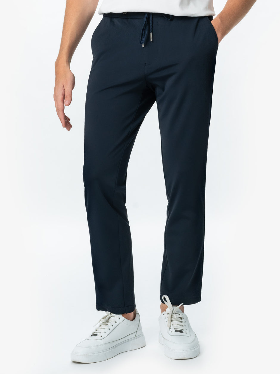 Pantaloni Casual & Office Premium City Flexo Cu Snur Barbati Bleumarin Spandex Milano BMan720 (4)
