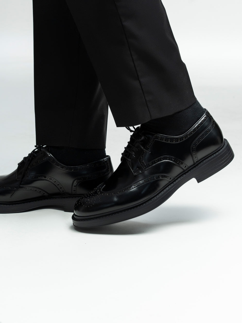 Pantofi Piele Barbati Derby Brogue Eleganti Negri BMan0421 (9)